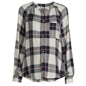 NWT's Time & Tru Women's Maternity Navy Plaid Long Sleeve Size Large (12-14)